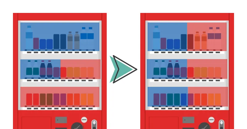 自販機のラインナップを解説した画像。